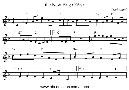 the New Brig O'Ayr - staff notation
