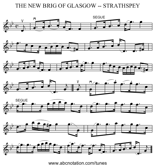 THE NEW BRIG OF GLASGOW -- STRATHSPEY - staff notation