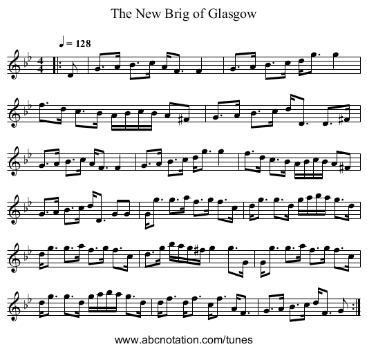 The New Brig of Glasgow - staff notation