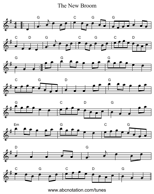 The New Broom - staff notation