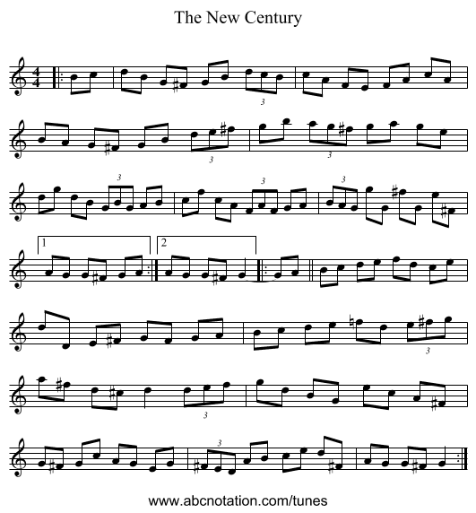 The New Century - staff notation