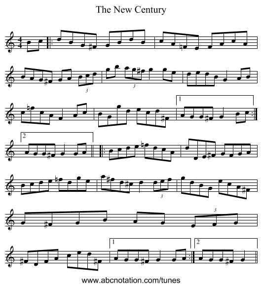 The New Century - staff notation