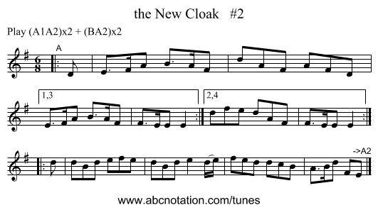 the New Cloak   #2 - staff notation