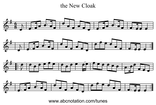 the New Cloak - staff notation