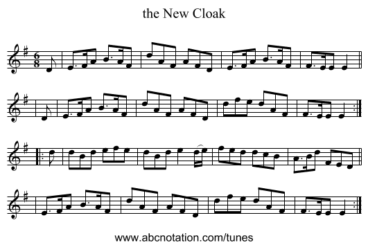 the New Cloak - staff notation