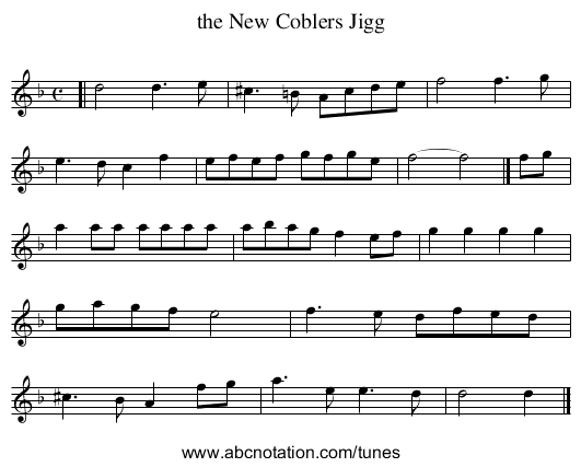 the New Coblers Jigg - staff notation