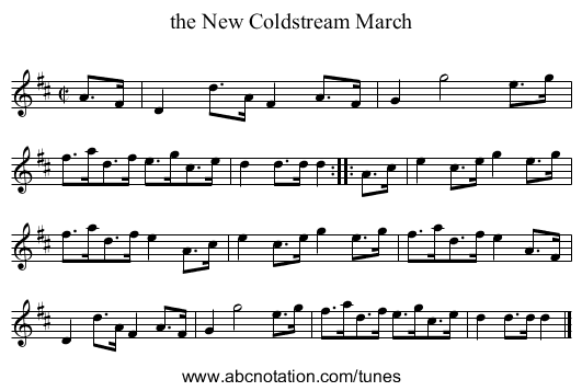 the New Coldstream March - staff notation