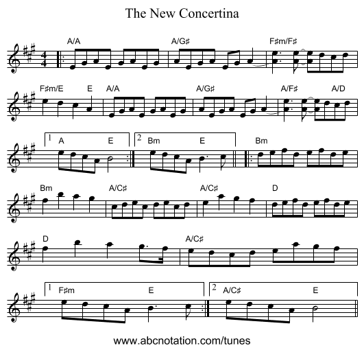 The New Concertina - staff notation