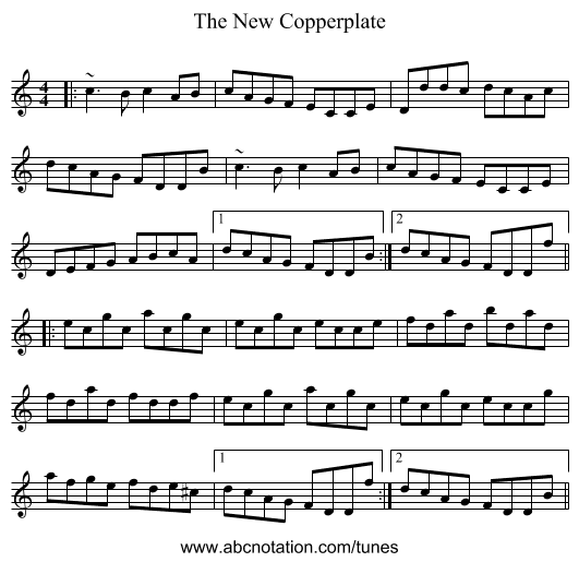 The New Copperplate - staff notation