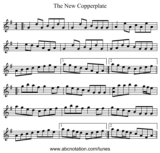 The New Copperplate - staff notation