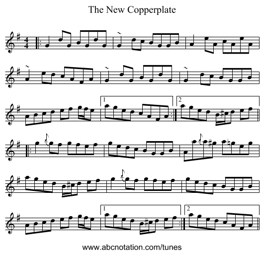 The New Copperplate - staff notation