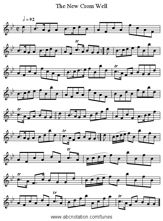 The New Cross Well - staff notation