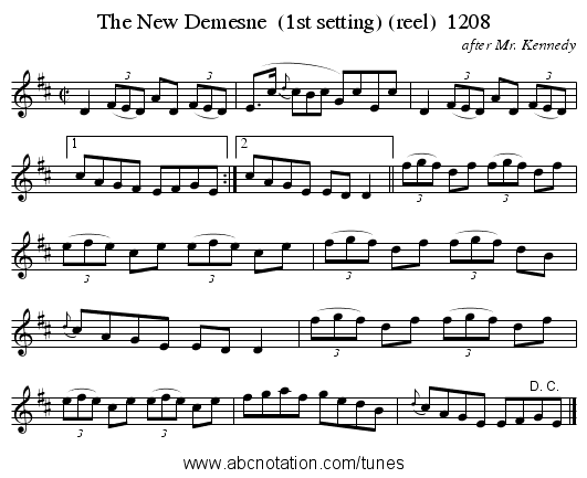 The New Demesne  (1st setting) (reel)  1208 - staff notation
