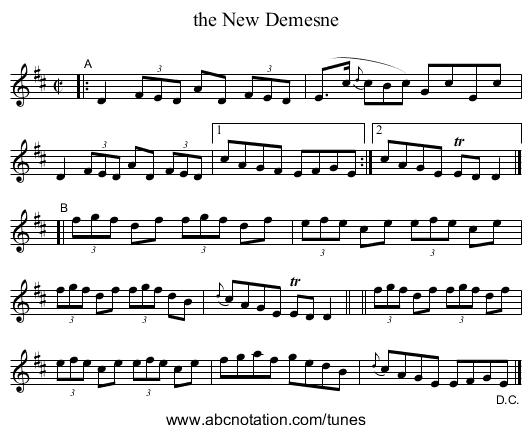 the New Demesne - staff notation