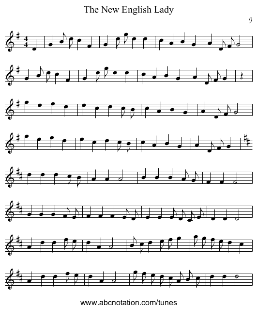 The New English Lady - staff notation