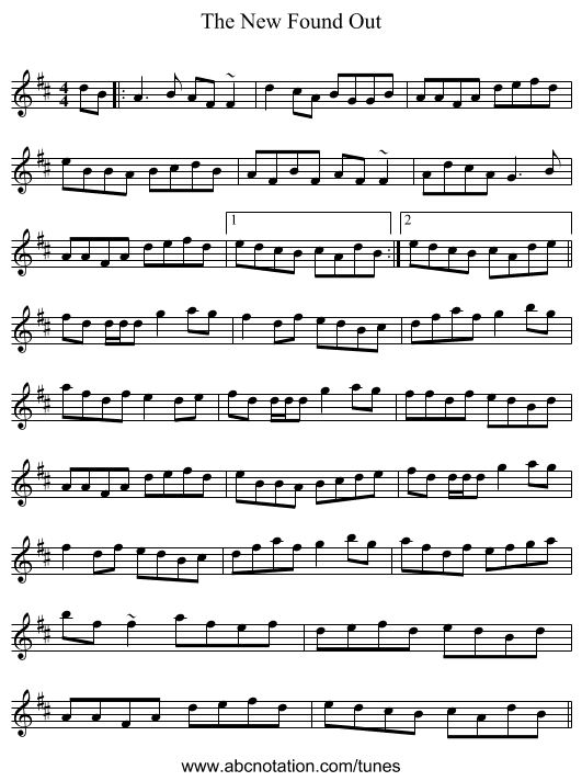 The New Found Out - staff notation