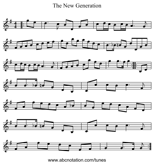 The New Generation - staff notation