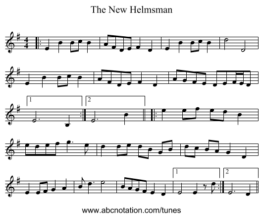 The New Helmsman - staff notation