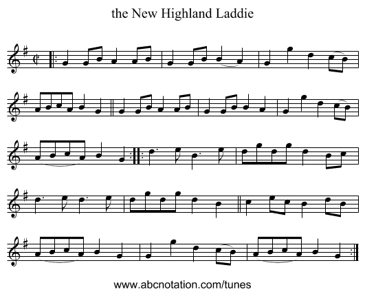 the New Highland Laddie - staff notation
