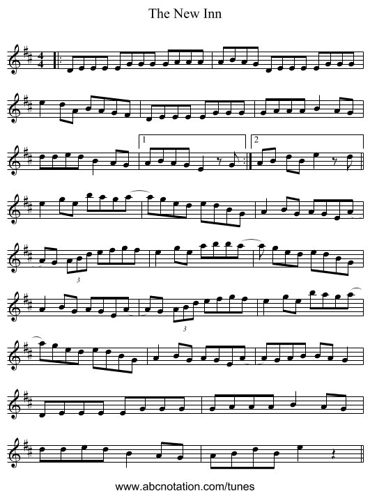The New Inn - staff notation