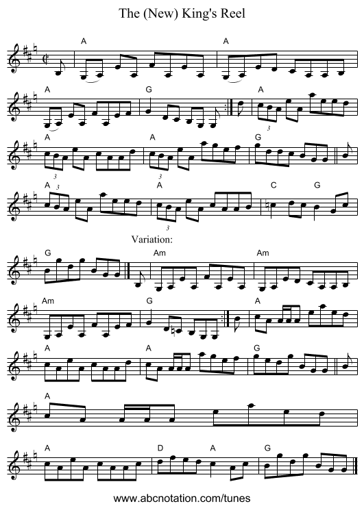 The (New) King's Reel - staff notation