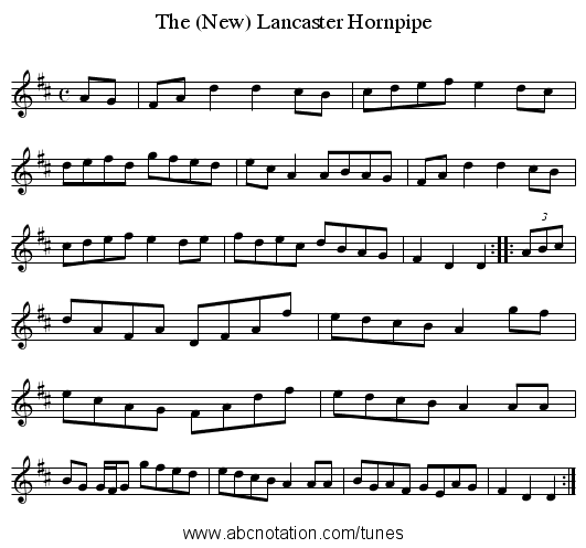 The (New) Lancaster Hornpipe - staff notation