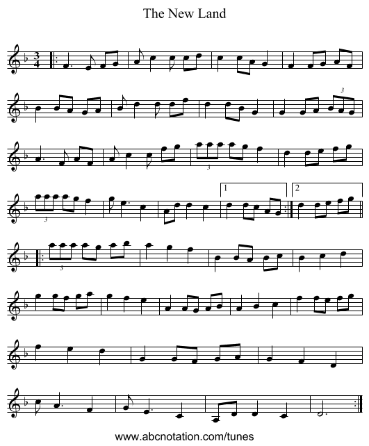 The New Land - staff notation