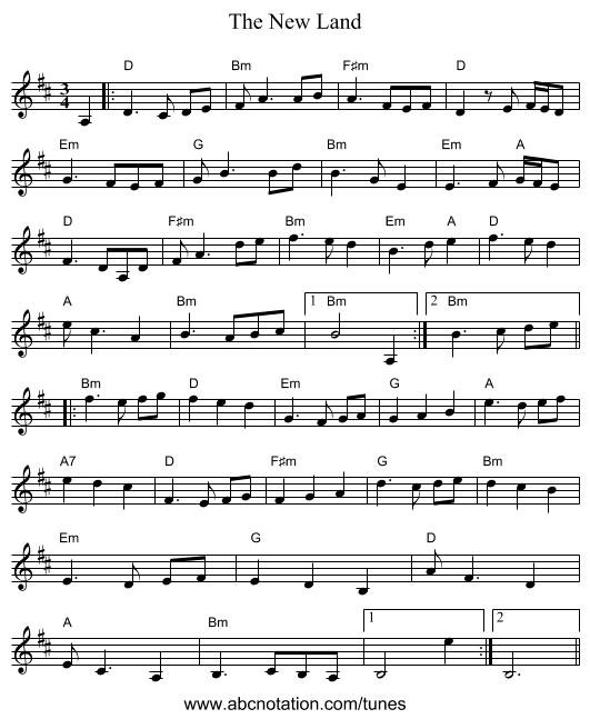 The New Land - staff notation