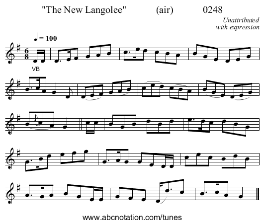 The New Langolee            (air)            0248 - staff notation