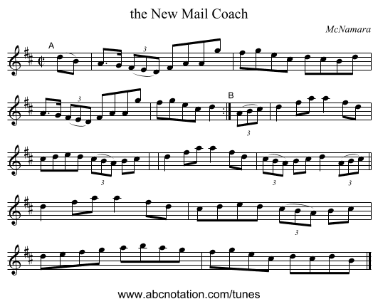 the New Mail Coach - staff notation