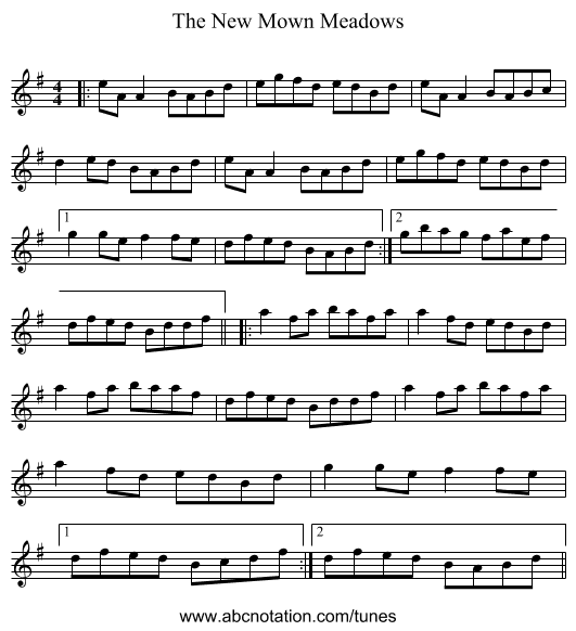 The New Mown Meadows - staff notation