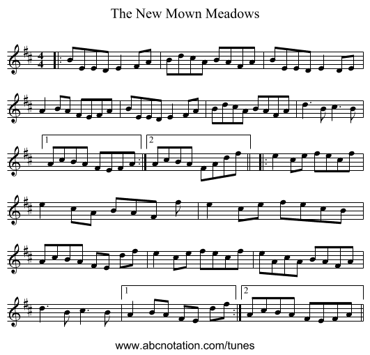 The New Mown Meadows - staff notation