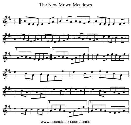 The New Mown Meadows - staff notation