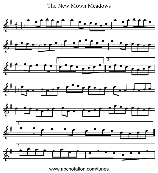 The New Mown Meadows - staff notation