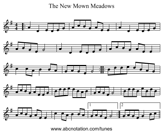 The New Mown Meadows - staff notation