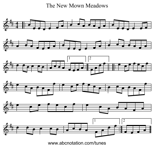 The New Mown Meadows - staff notation