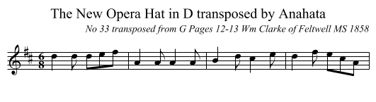 The New Opera Hat in D transposed by Anahata - staff notation