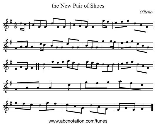 the New Pair of Shoes - staff notation