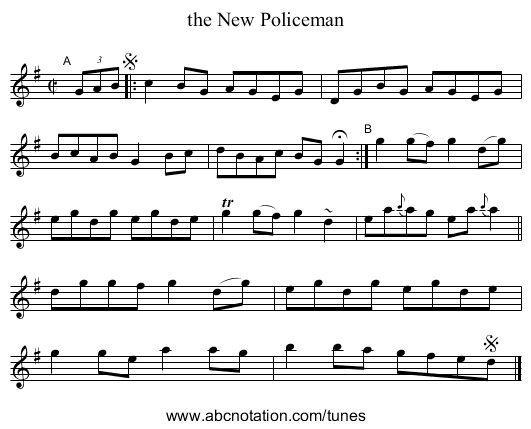 the New Policeman - staff notation