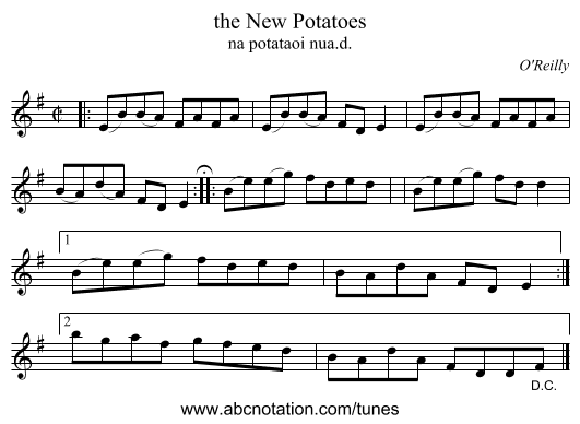 the New Potatoes - staff notation