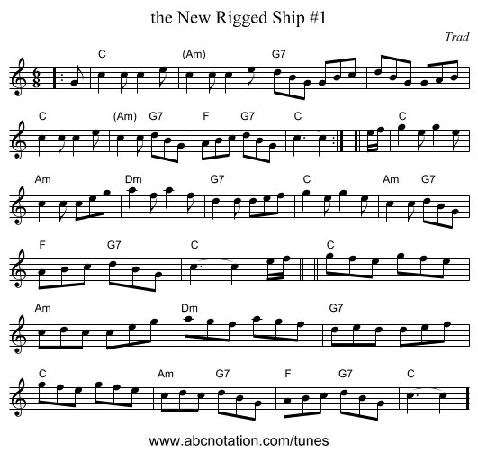 the New Rigged Ship #1 - staff notation