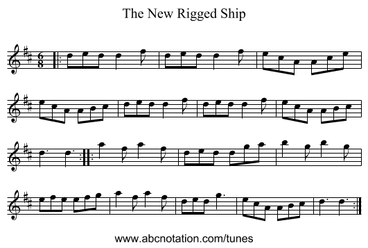 The New Rigged Ship - staff notation