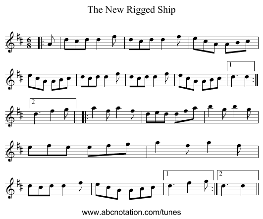 The New Rigged Ship - staff notation