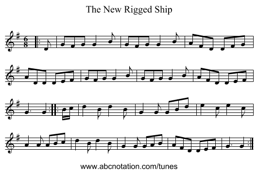 The New Rigged Ship - staff notation