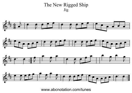 The New Rigged Ship - staff notation