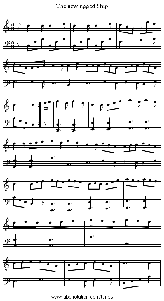 The new rigged Ship - staff notation