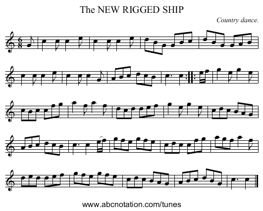 The NEW RIGGED SHIP - staff notation