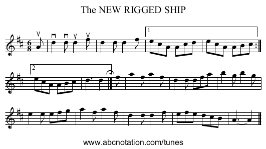 The NEW RIGGED SHIP - staff notation
