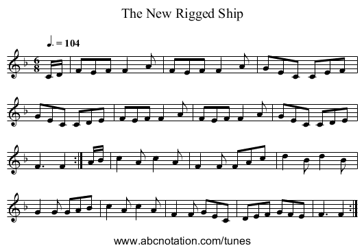 The New Rigged Ship - staff notation