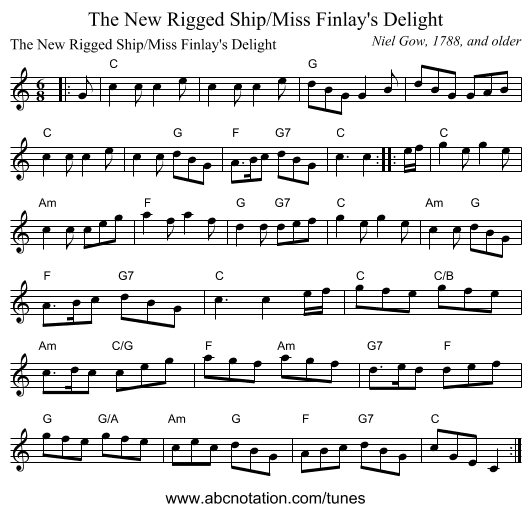 The New Rigged Ship/Miss Finlay's Delight - staff notation